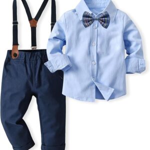 Baby Boys' Romper Suit Set, Shirt with Bow Tie