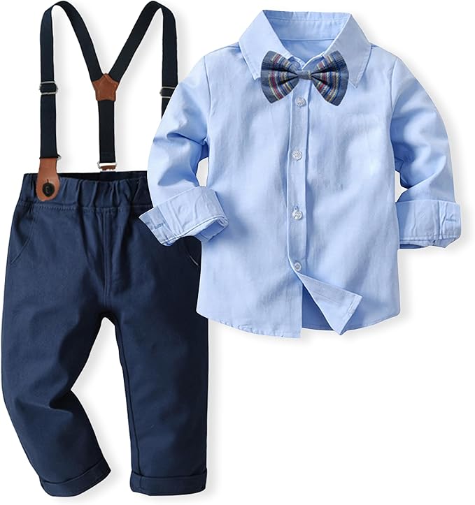 Baby Boys' Romper Suit Set, Shirt with Bow Tie