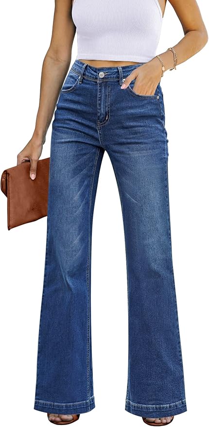 Women's High Waist Wide Leg Baggy Jeans Stretch Trousers